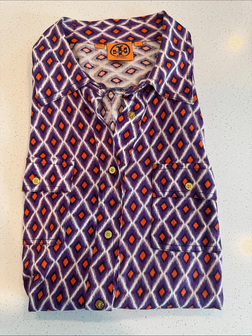 Tory Burch Purple Diamond-Print Button Down Shirt